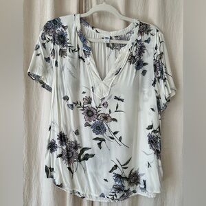 Old Navy Floral Sheer V-Neck Blouse - White and Purple